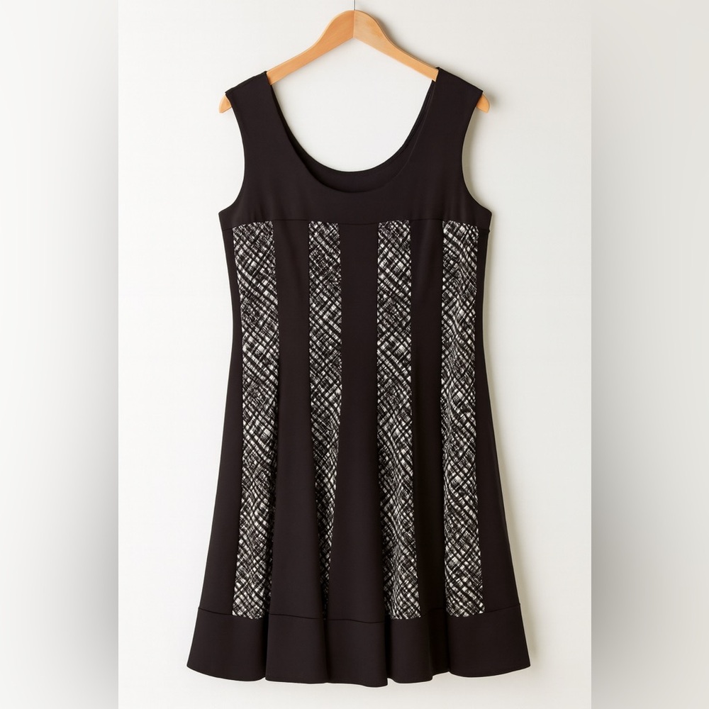 Y2K Vintage Dressbarn Black Striped Scoop Neck ALine Dress sz 14 90s Grunge Goth